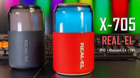 REAL-EL X-705 колонка в форме банки на 5 Вт с RGB, защитой IPX3 и поддержкой TWS. Обзор и впечатление