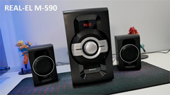 Real EL M590 - Głośniki w systemie 2.1 60 W RMS Radio FM, czytnik kart SD, Bluetooth, USB.  